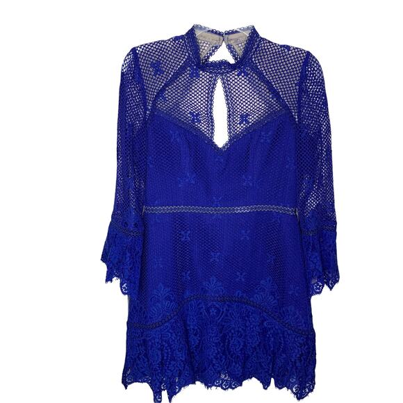 Ever New Blue Lace Flare Sleeve NWT Dress Size 6 Flippy Scalloped Hem - Picture 1 of 4